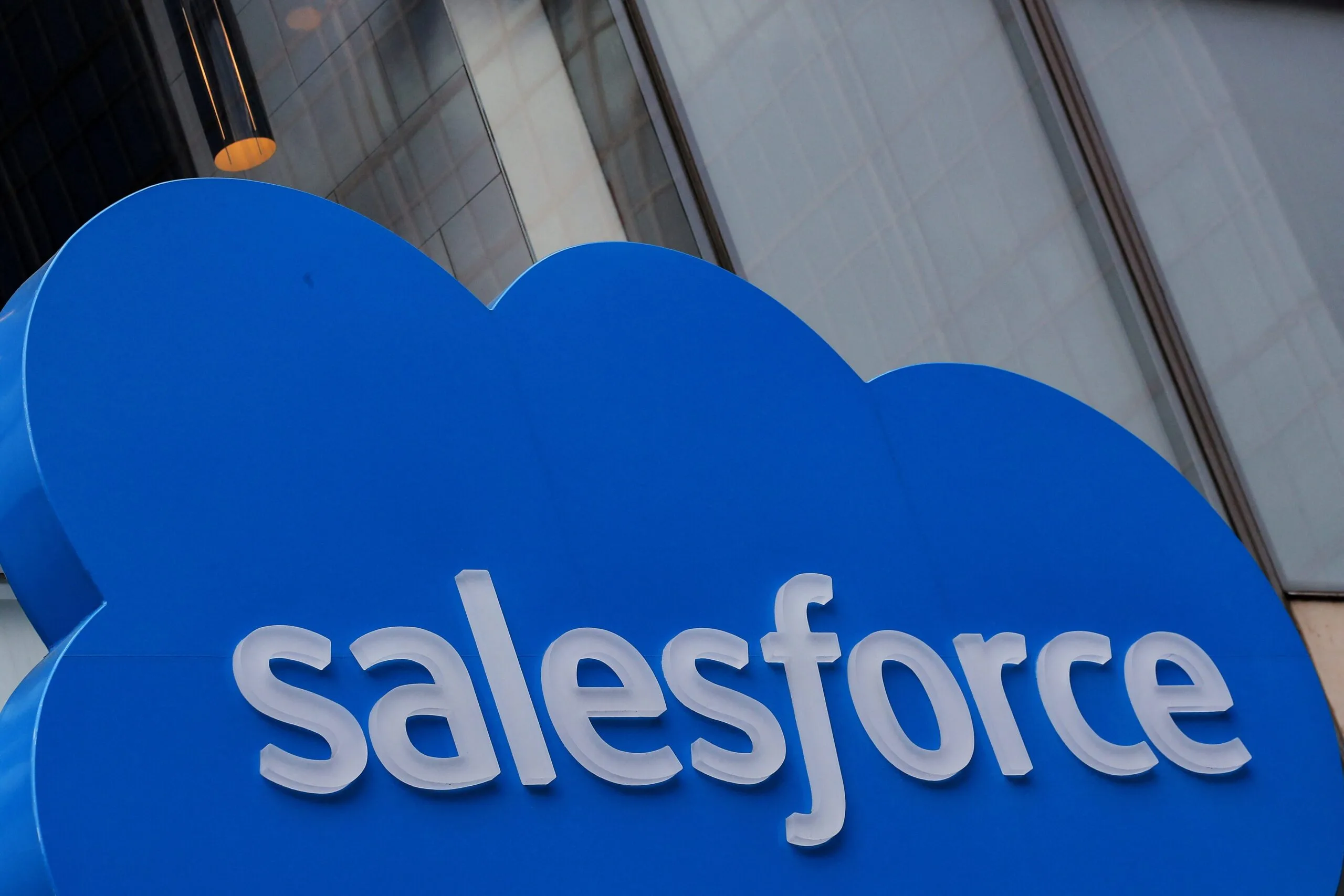 Salesforce Boldly Written On The Symbol. On Blue Color.