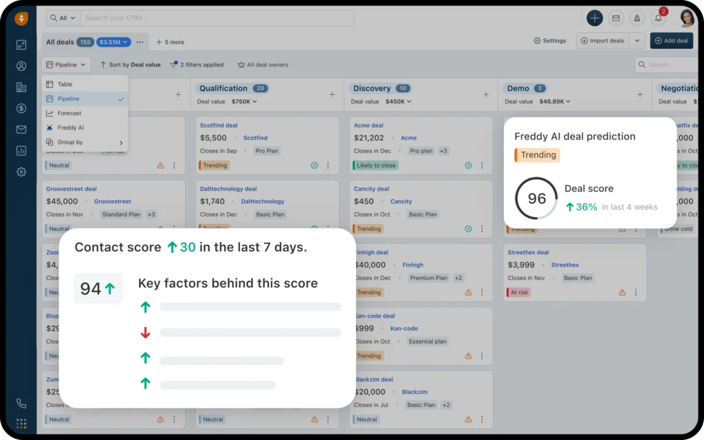 An Interface Displaying A Feature Of Freashsale Crm