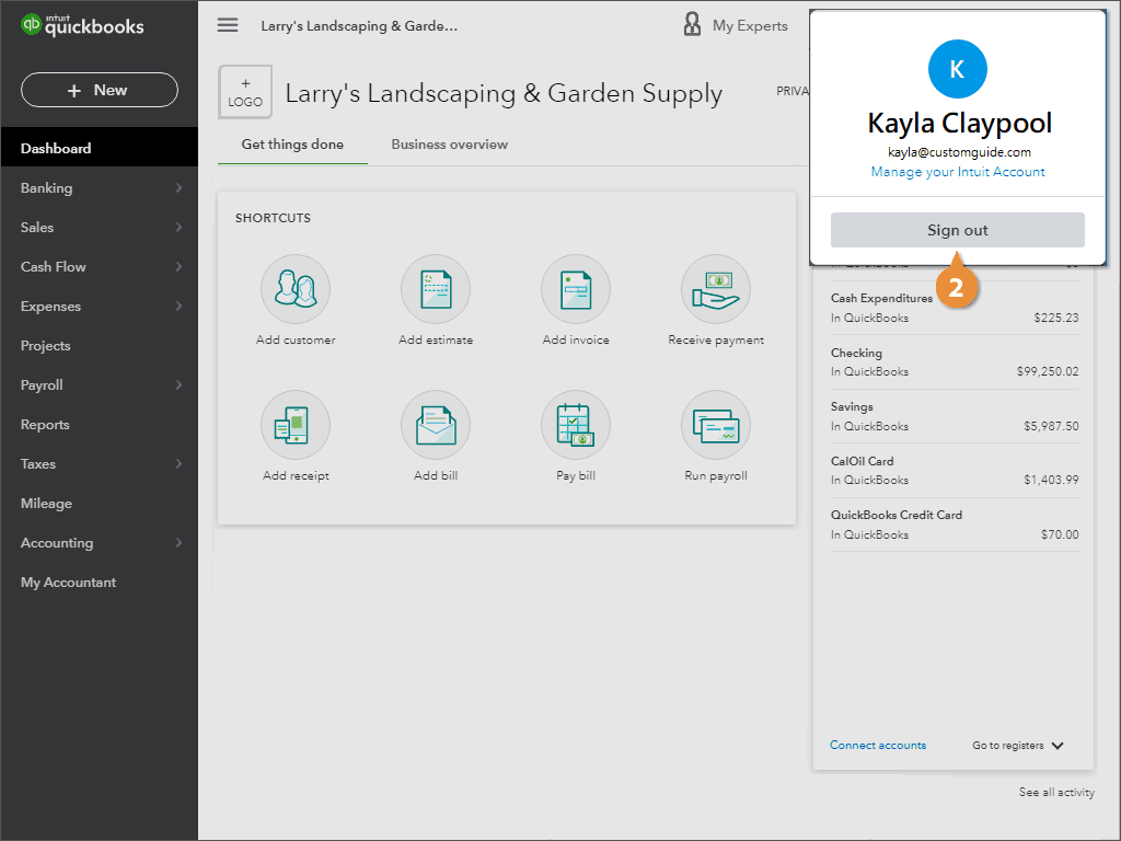 Quickbooks Online User Login Interface