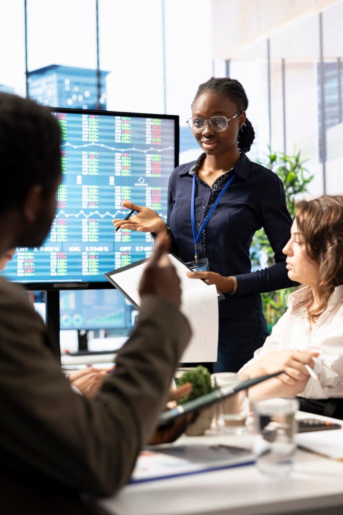 board members of company discussing the data management of the company